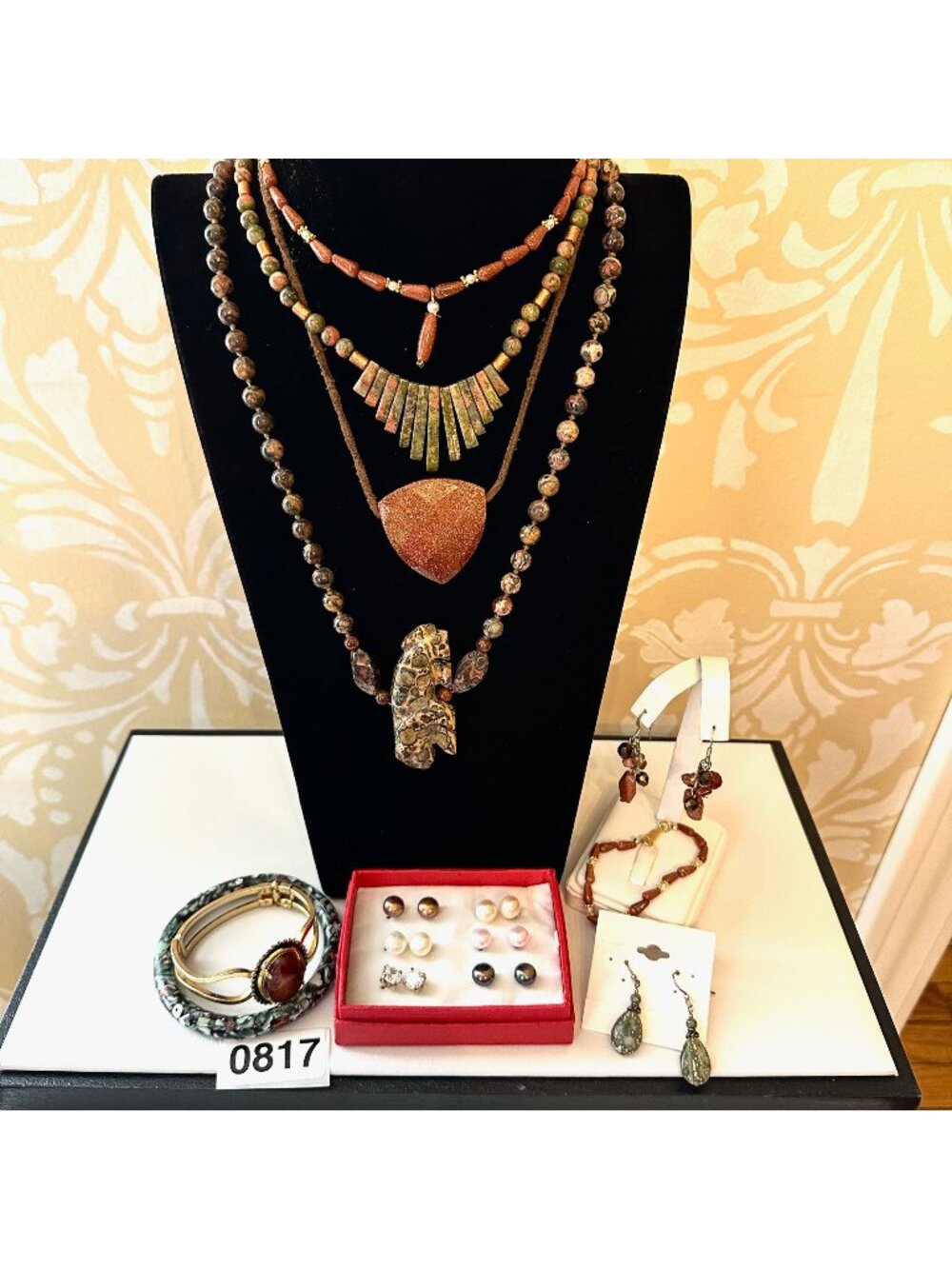 Jewelry Lot Vintage Modern Jasper Goldstone Necklaces Bracelet Earrings Sterling